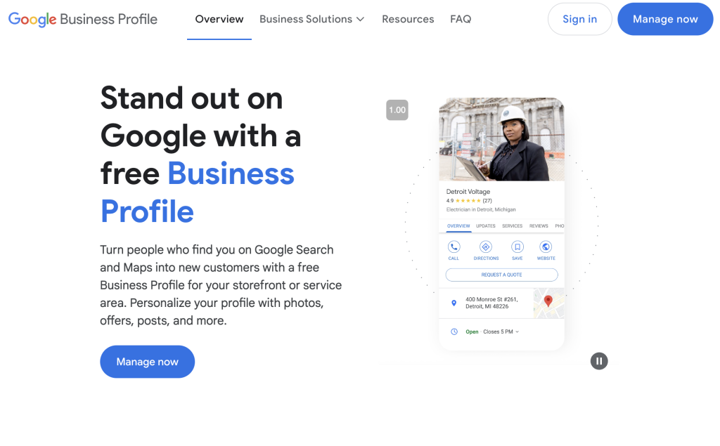 Google My Business site screenshot